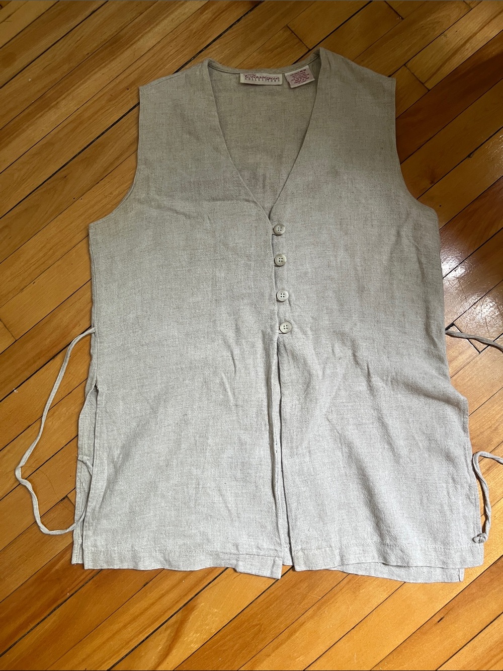 Light Beige Linen Button Front Vest